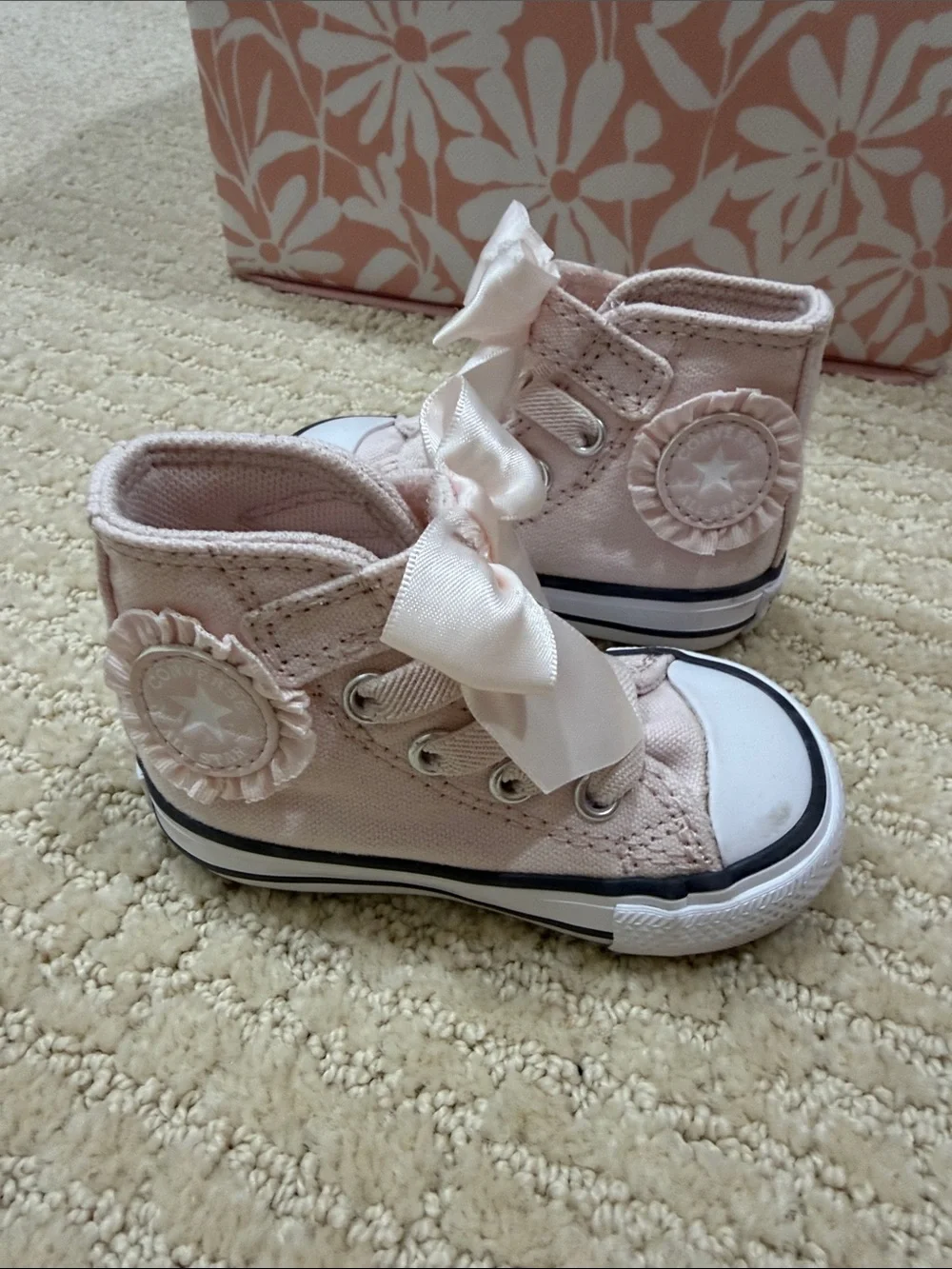 Converse Baby Pink High-Top Sneakers with Satin Bows